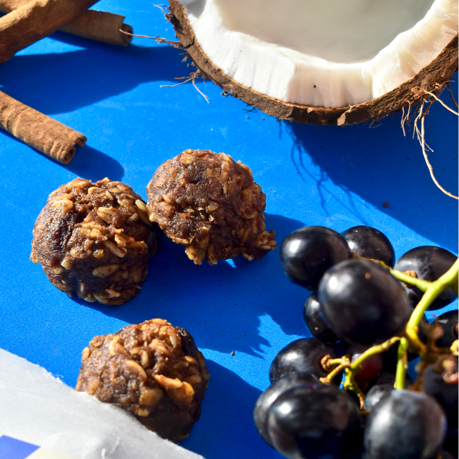 Coconut Rum Raisin Baked Energy Bites